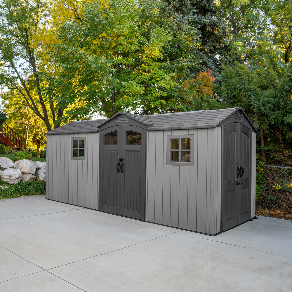 Lifetime Products 16.5 x 7ft Grey Side Entry Apex Garden Storage Shed Image 2