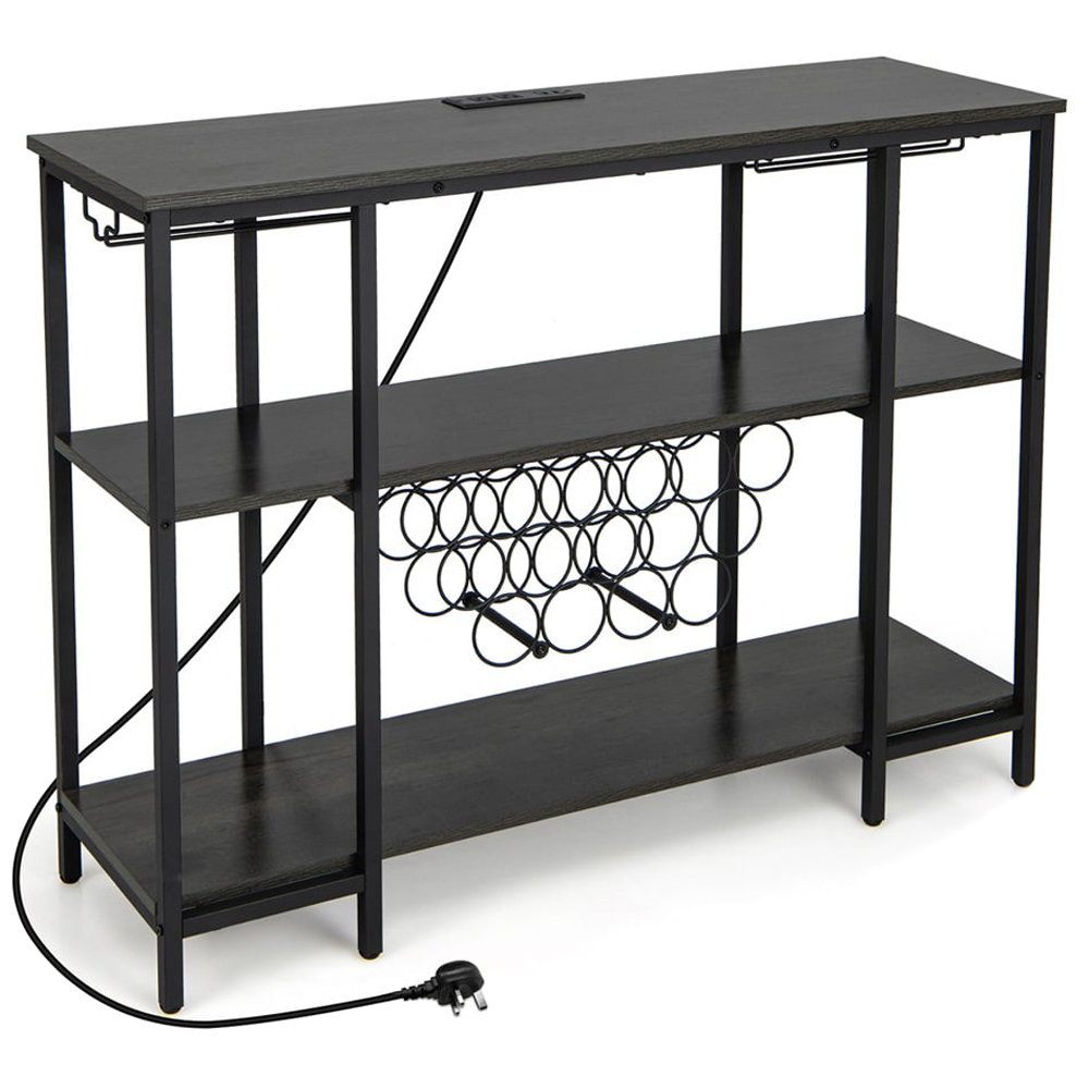 Costway 3 Shelf 15 Bottles Grey Wine Rack with Glass Holder Image 1