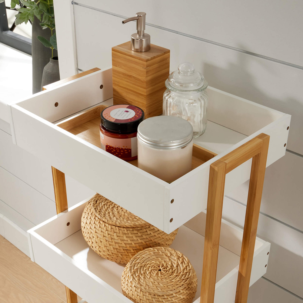 Home Source Oxford 4 Shelf White Bamboo Bathroom Trolley Image 6