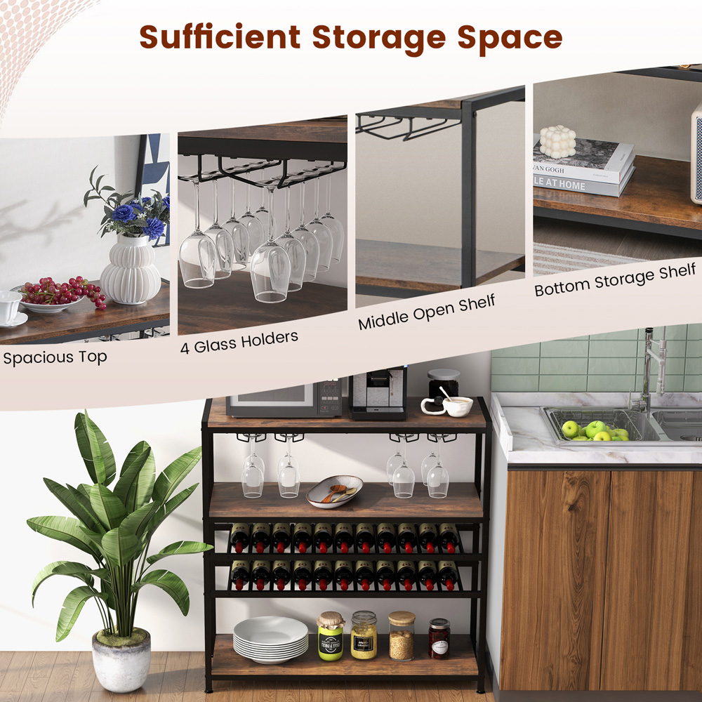 Costway 3 Shelf 22 Bottle Wine Rack with Glass Holders Image 4