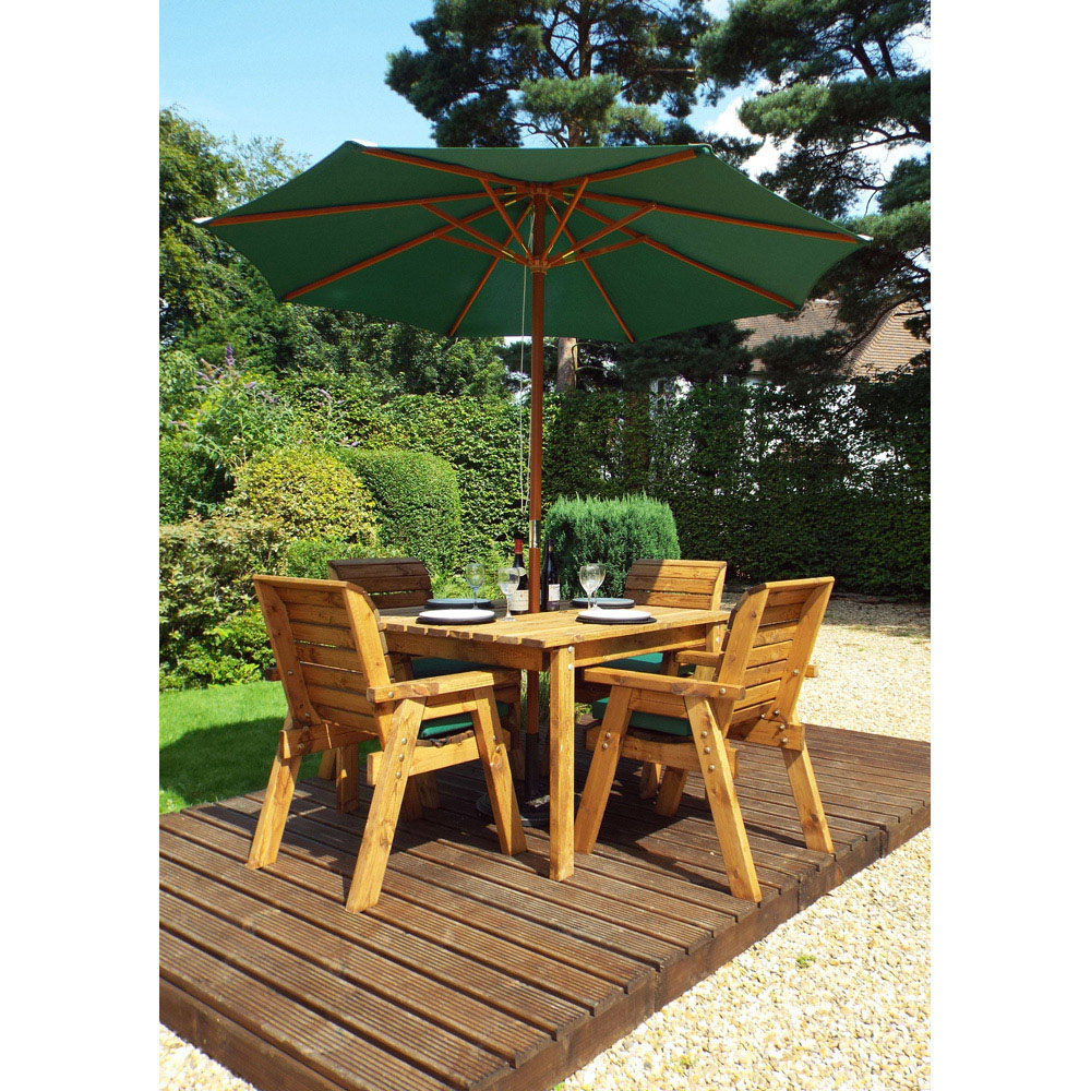 Charles Taylor Solid Wood 4 Seater Square Outdoor Dining Set with Green Cushions Image 8