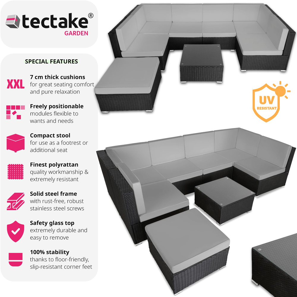 tectake Venice 7 Seater Black and Grey Outdoor Sofa Set Image 6