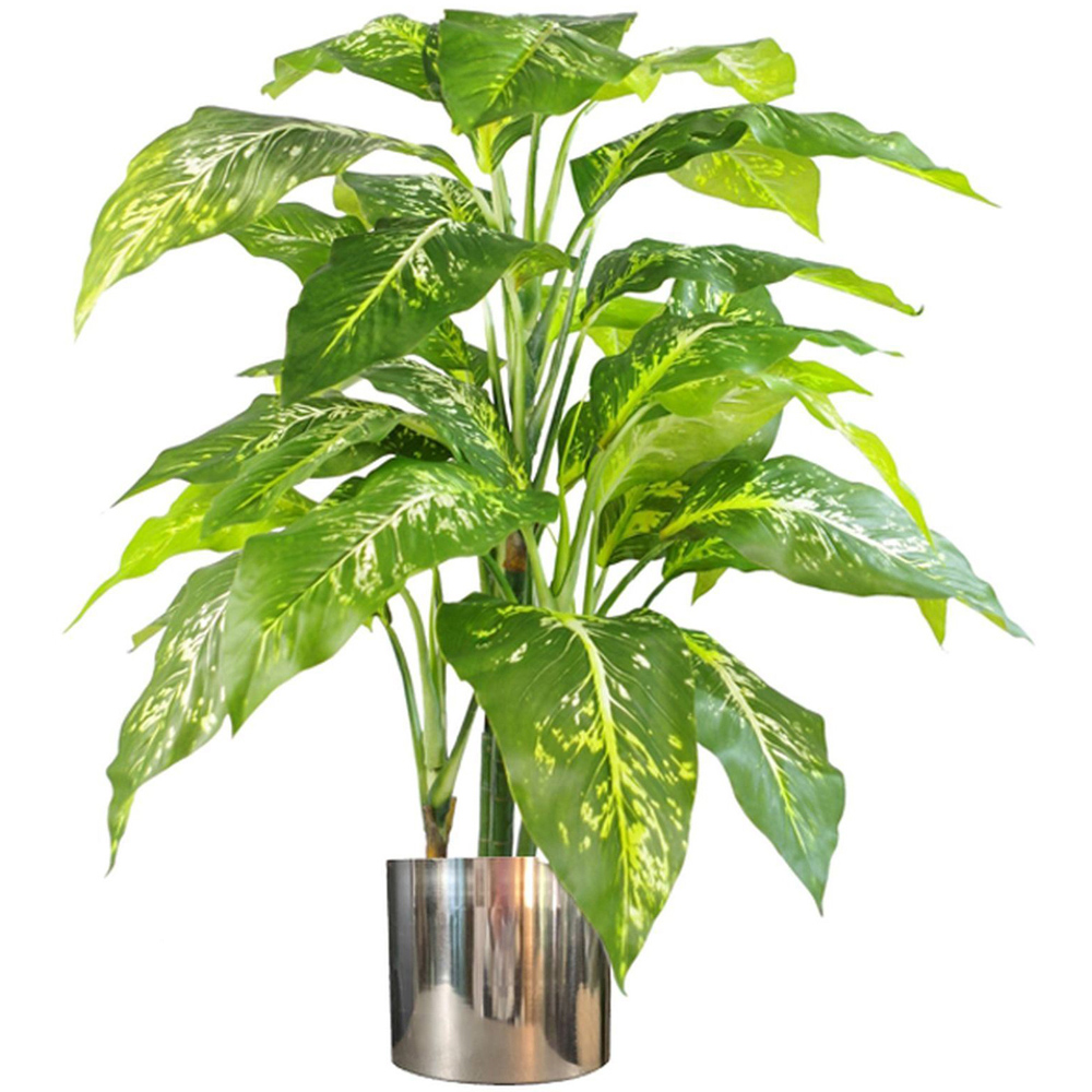 Leaf Fox Aglaonema Artificial Plant in Silver Metal Planter 3.2ft Image 1