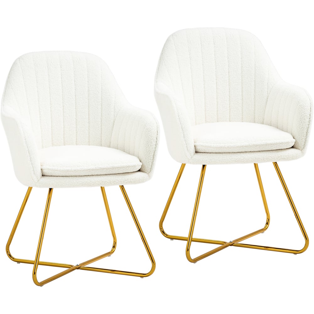 HOMCOM Set of 2 White Sherpa Fleece Dining Chair Image 2