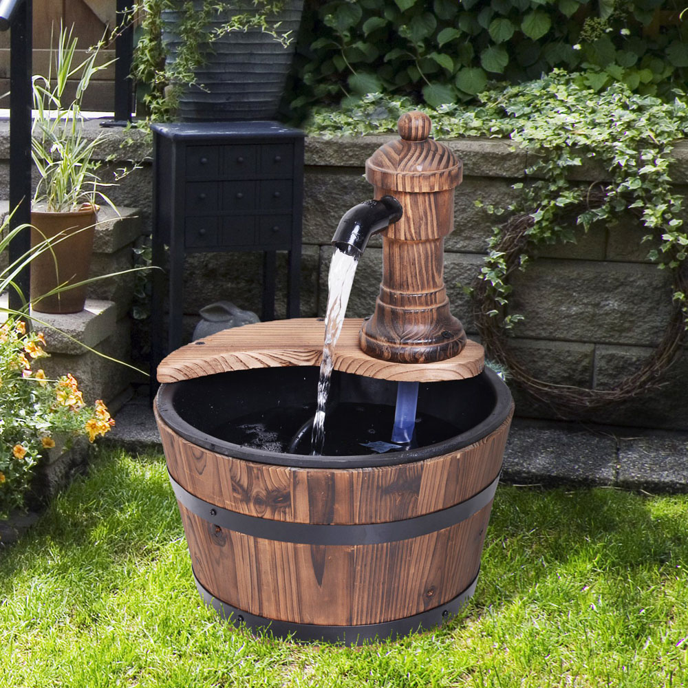 Outsunny Fir Wood Garden Water Feature with Planter Image 2