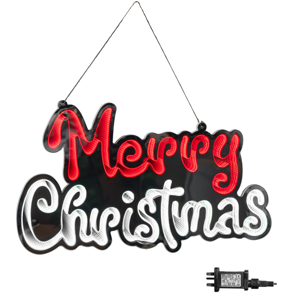 Samuel Alexander Red and White LED Light-Up Hanging Merry Christmas Infinity Mirror Decoration 40cm Image 8