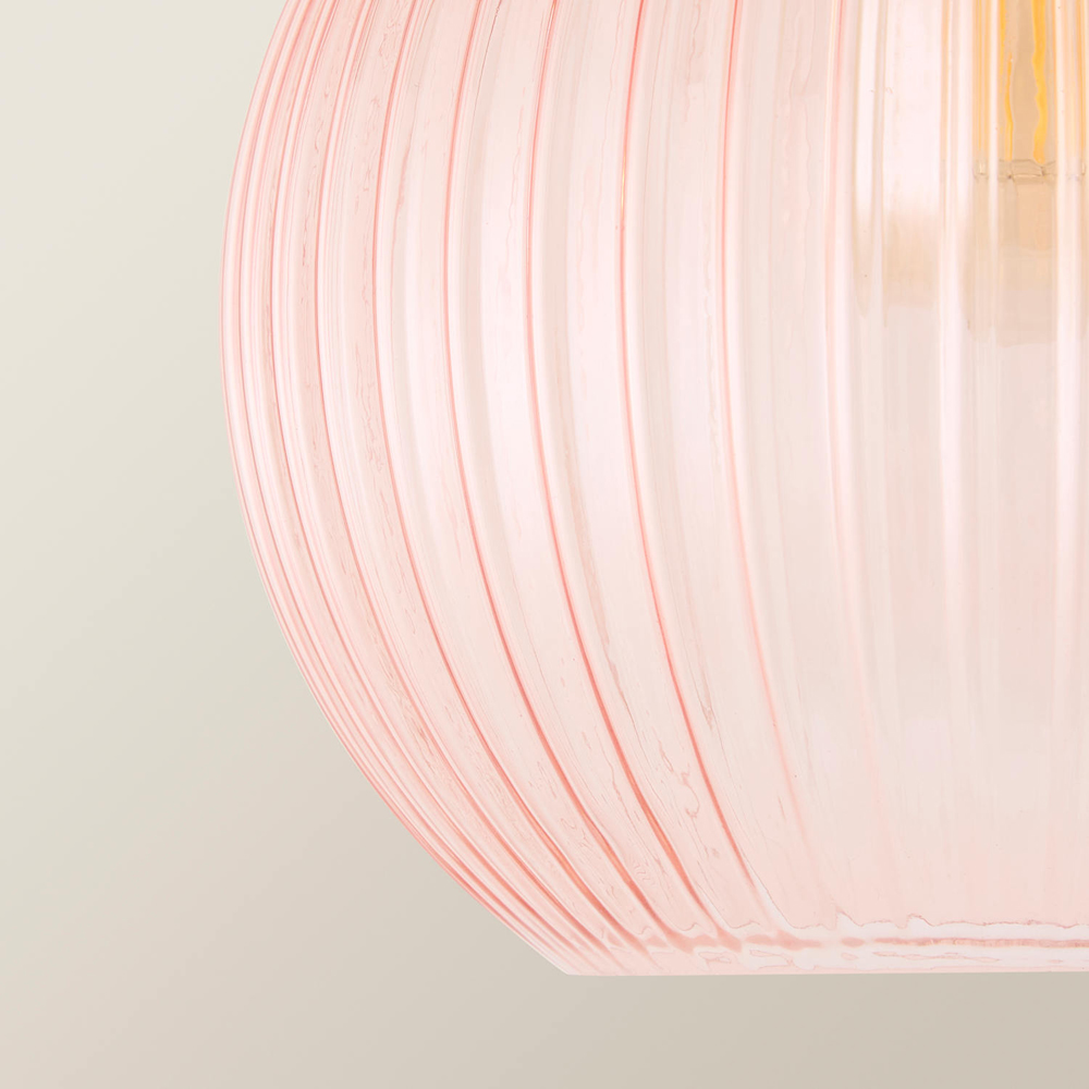 ValueLights Maddison Pink Ribbed Glass Easy Fit Ceiling Pendant Lamp Shade Image 5