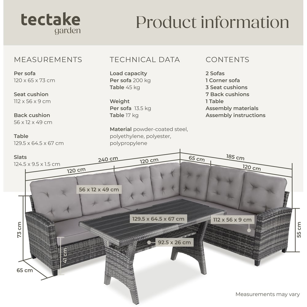 tectake Catania 6 Seater Grey Garden Corner Sofa with Cushions Image 9
