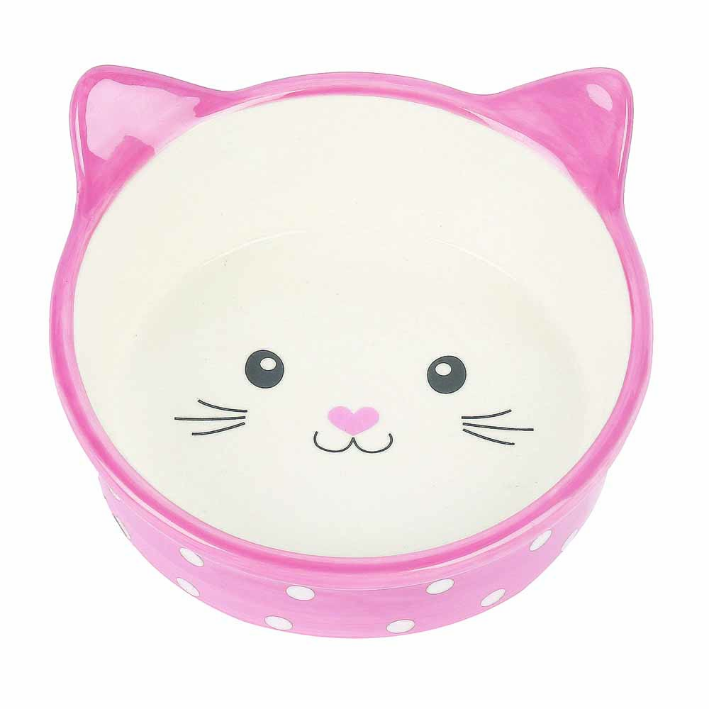 Wilko Pink Polka Dot Cat Bowl Image 1
