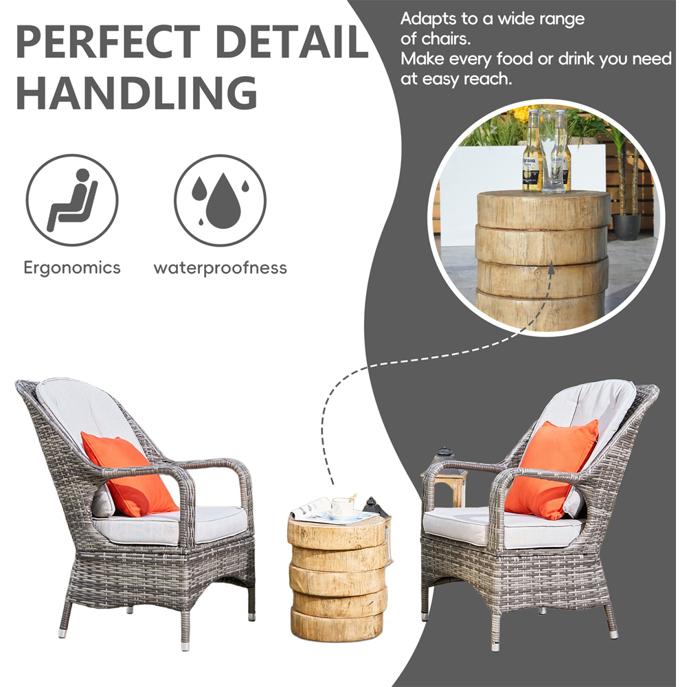 Direct Wicker Set of 2 Grey Rattan Garden Chairs with Wooden Composite Side Table Image 7