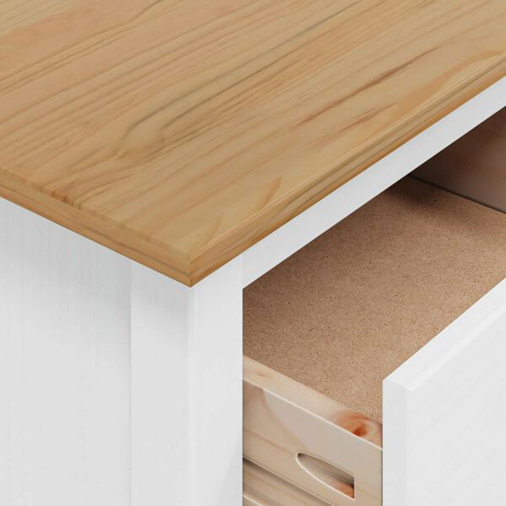 vidaXL Hill 3 Drawer White and Honey Brown Solid Pine Wood Bedside Table Image 5