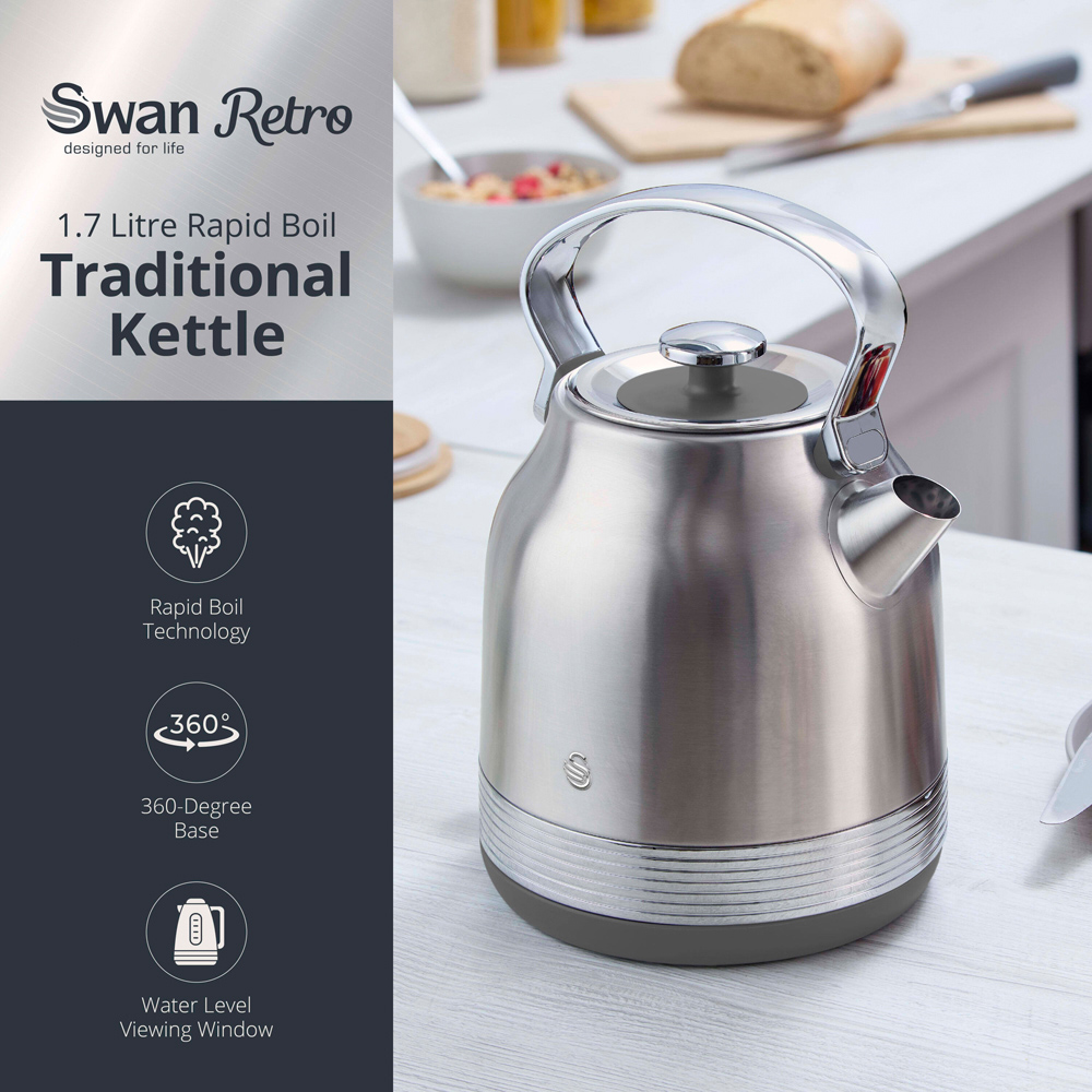 Swan Retro Revive Silver Rapid Boil 1.7L Traditional Kettle Image 3