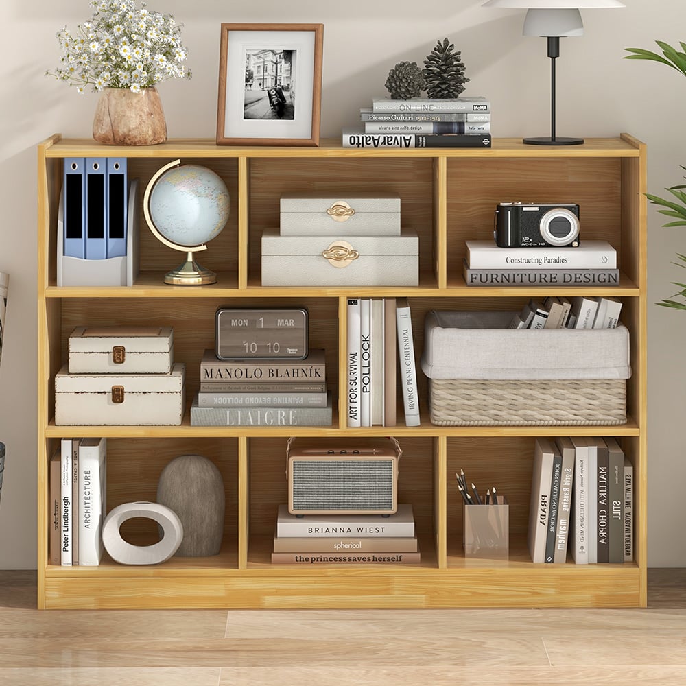 Costway 8 Cube Yellow Wooden Bookcase Image 1