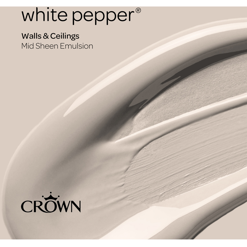 Crown Walls & Ceilings White Pepper Mid Sheen Emulsion Paint 5L Image 6