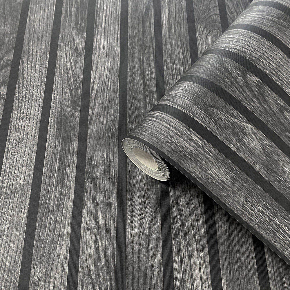 Muriva Wooded Slats Black Wallpaper Image 2