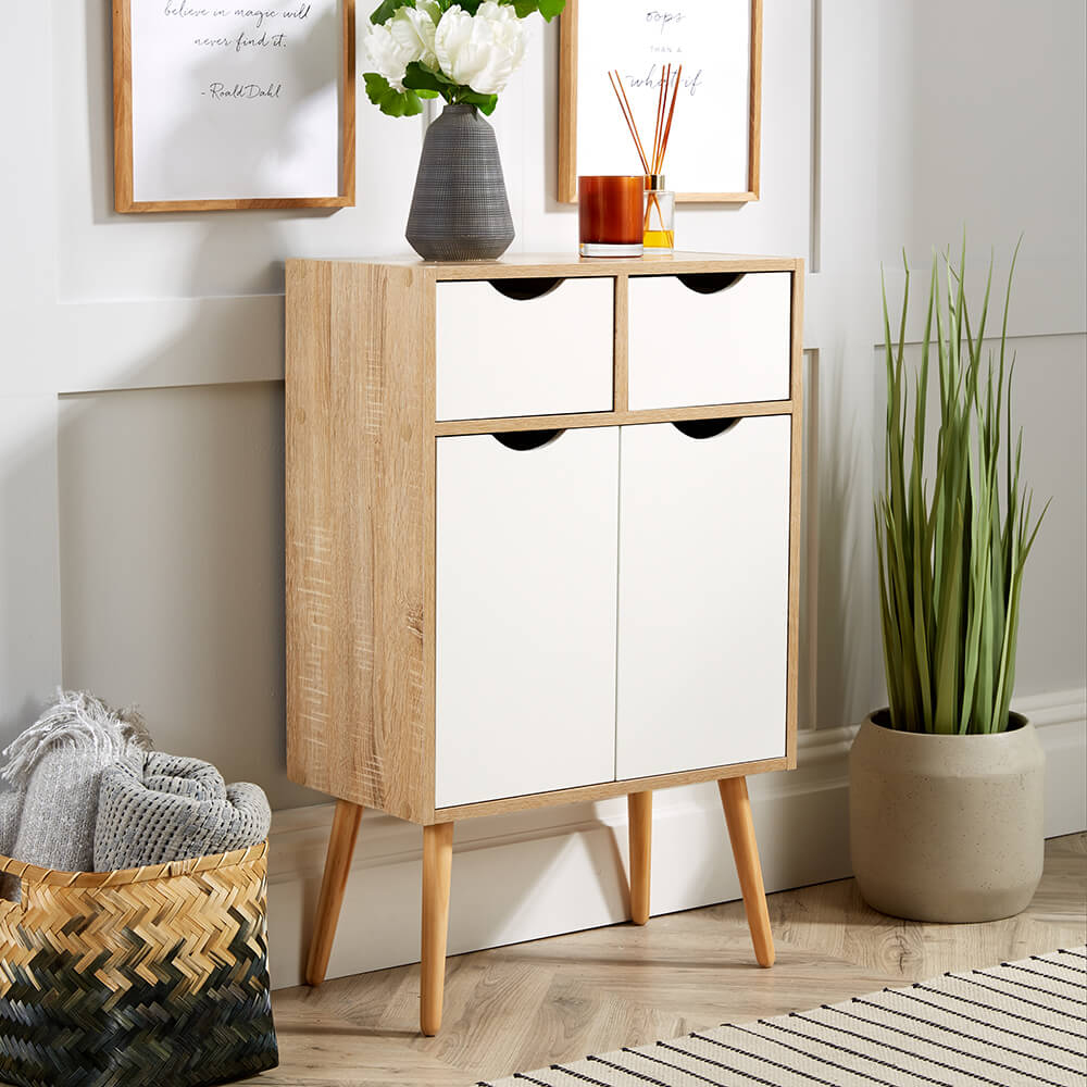 Home Source Boden 2 Door 2 Drawer White and Oak Effect Cupboard Image 8