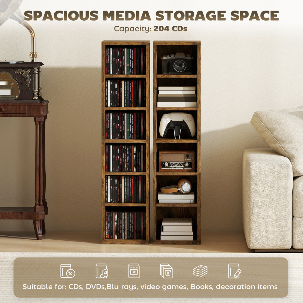 Portland 6 Shelf Rustic Brown Adjustable CD Storage Unit Set of 2 Image 8
