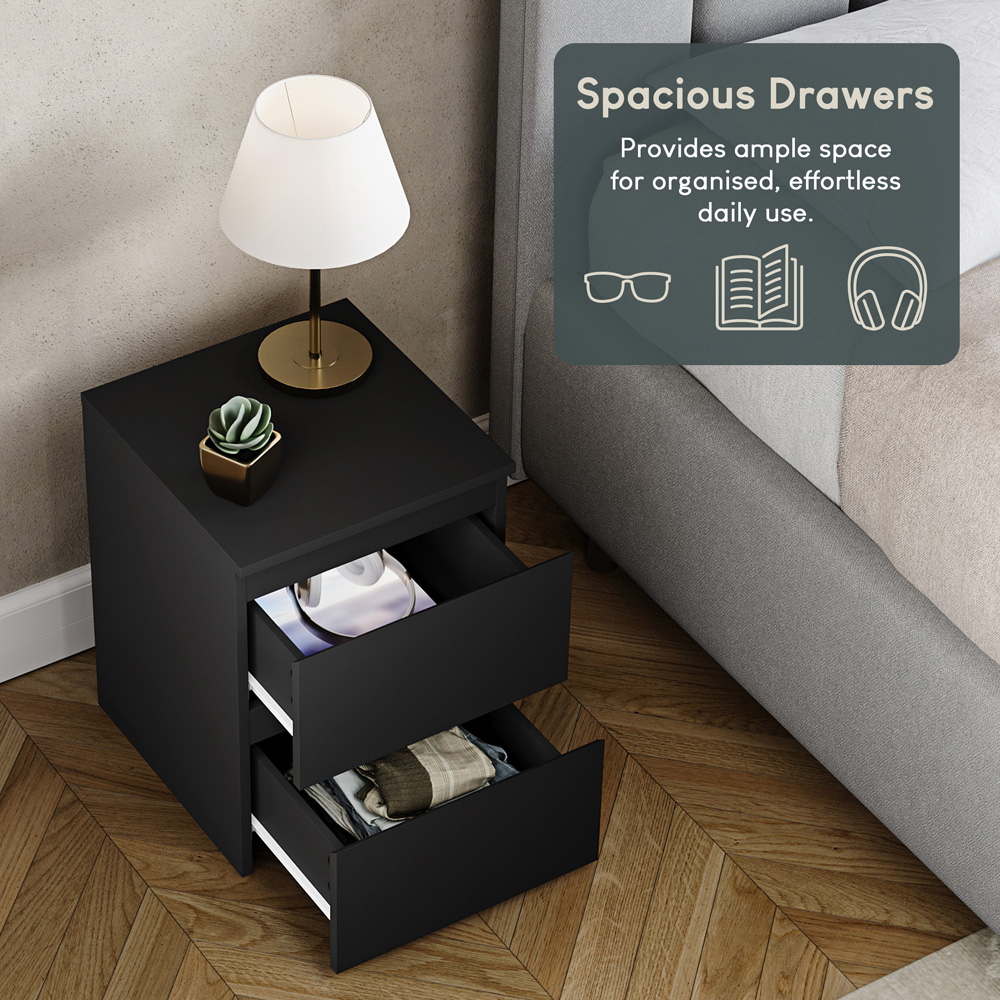 VIDA DESIGNS Denver 2 Drawer Black Bedside Cabinet Set of 2 Image 7