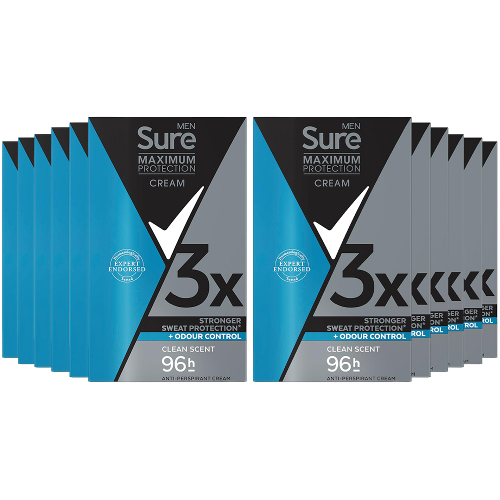 Sure Men Maximum Protection Clean Scent Anti-Perspirant Deodorant Stick 45ml 12 Pack Image 1