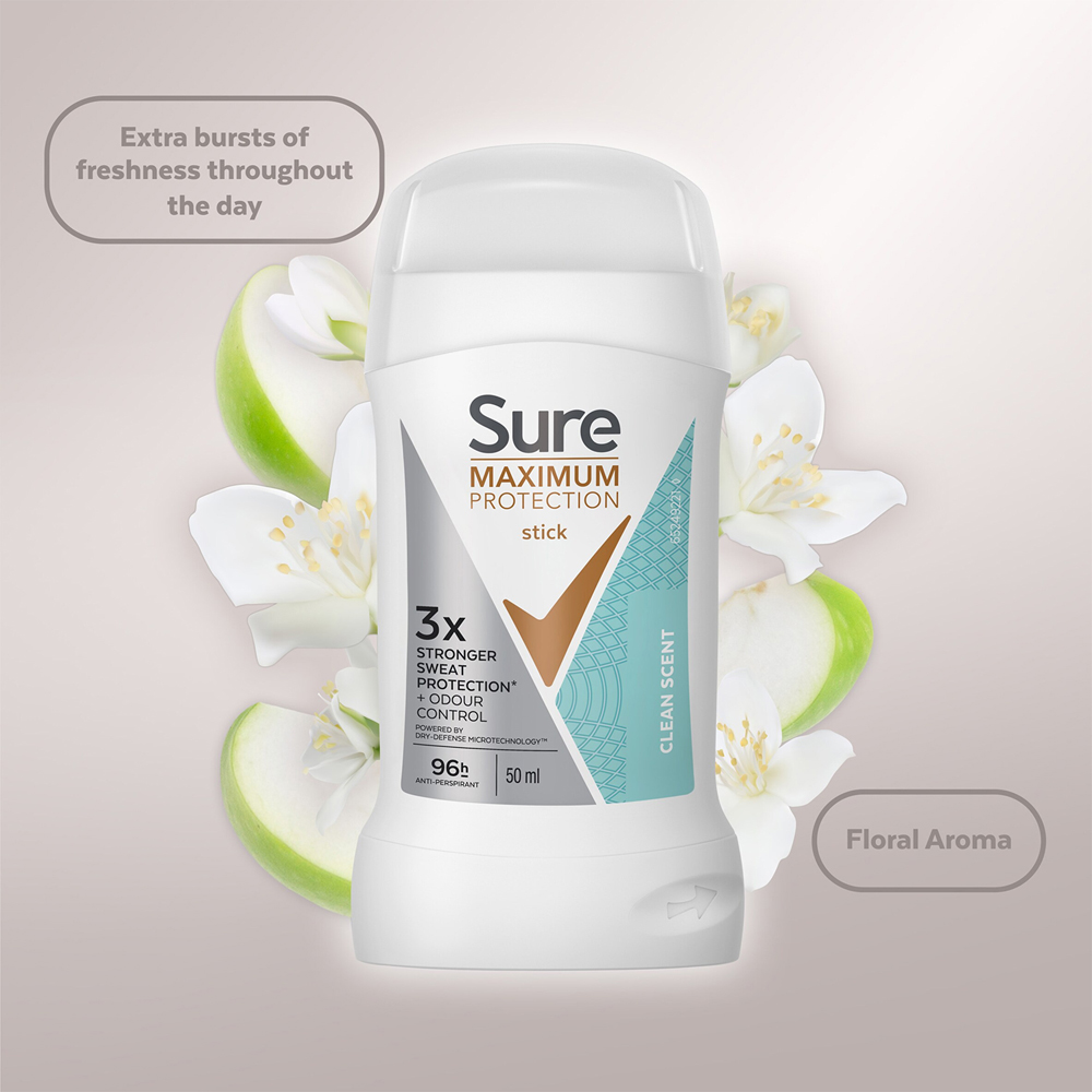 Sure Men Maximum Protection Clean Scent Anti-Perspirant Cream Stick 50ml 6 Pack Image 5