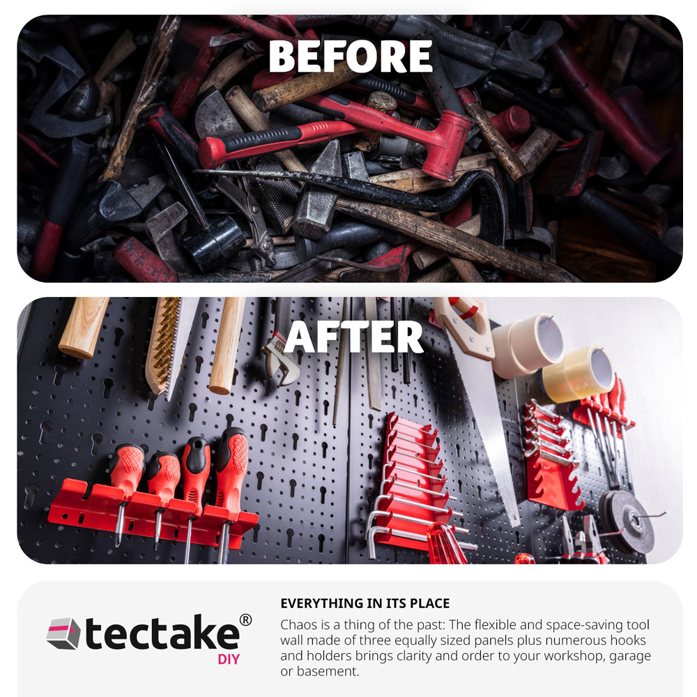 Tectake Black and Red Pegboard with 25 Hooks and Brackets Image 4