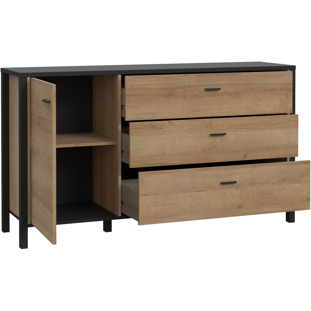 Florence High Rock Single Door 3 Drawer Matt Black and Riviera Oak Sideboard Image 4