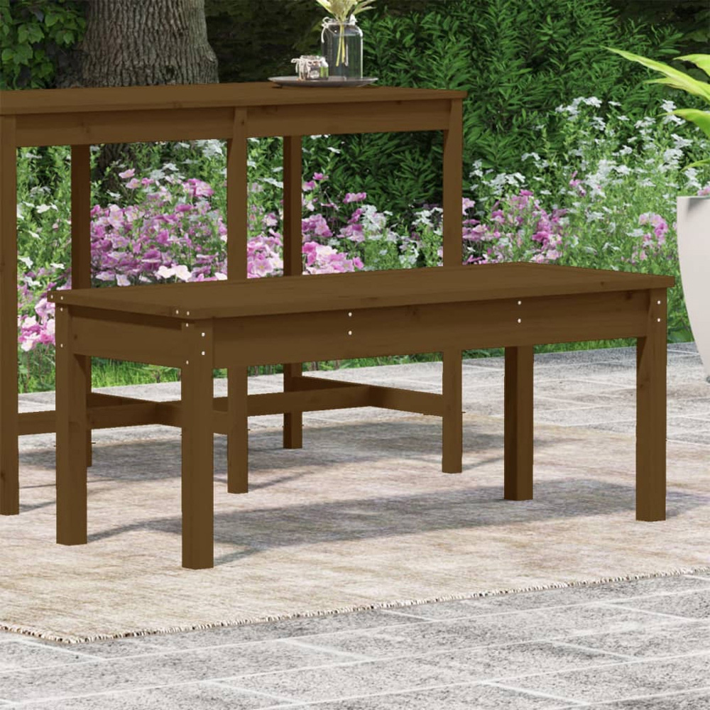 vidaXL Honey Brown Solid Pine Wood Slatted Garden Bench 109 x 44 x 45cm Image 1