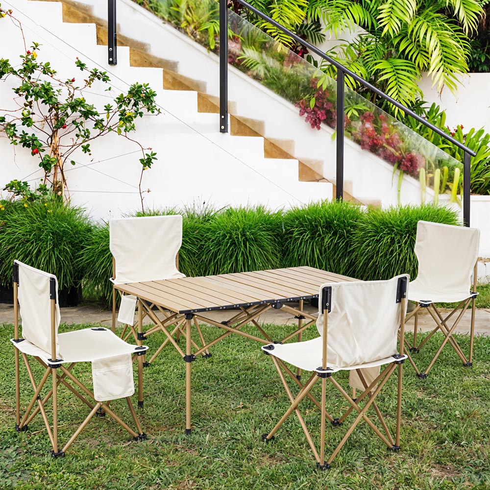 Living and Home 4 Seater Beige Portable Folding Camping Set Image 8