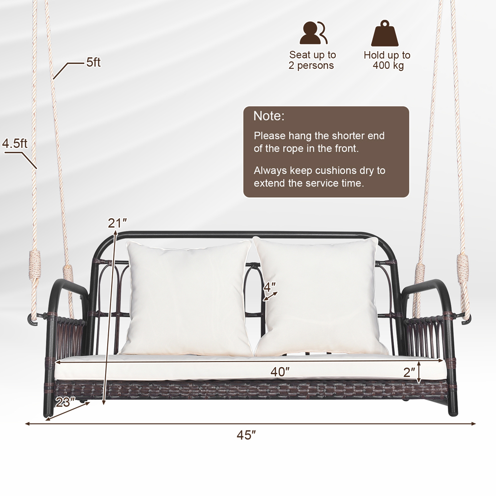 Costway 2 Seater White Garden Swing Chair Image 9