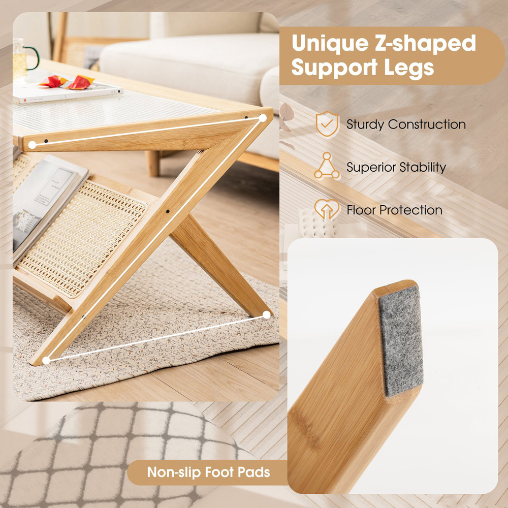Costway Natural Bamboo Coffee Table Image 6