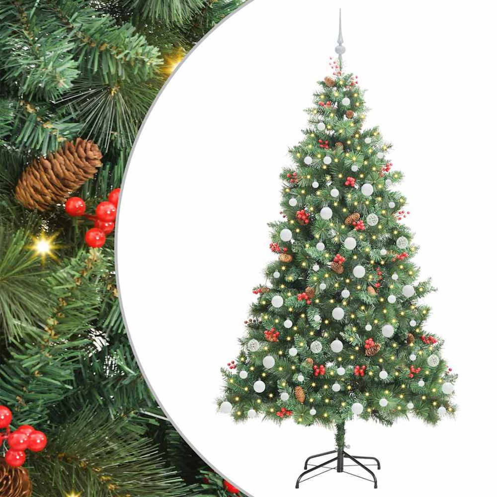vidaXL 300 LED Pre-Lit White Baubles Green Artificial Christmas Tree 7ft Image 2