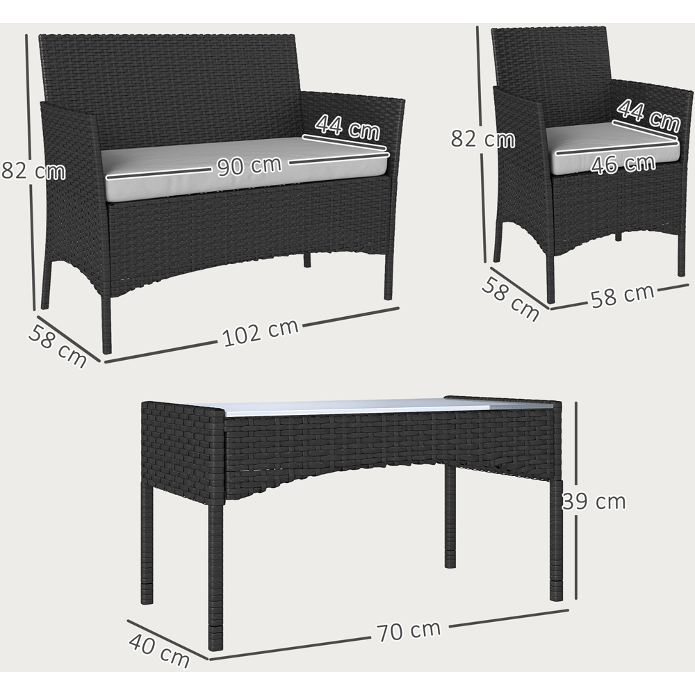 Outsunny 4 Seater Black Rattan Garden Sofa Set with Cushions  Image 8