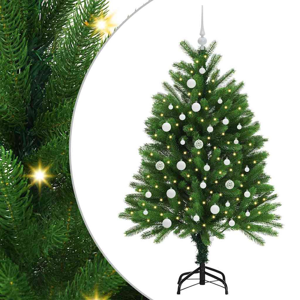 vidaXL Pre-Lit White Baubles Green Artificial Christmas Tree 4ft Image 2