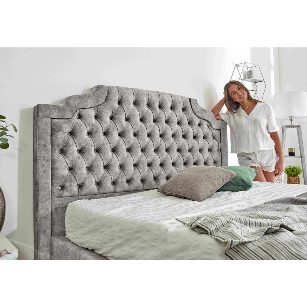 Eleganza Ryker King Size Silver Oakland Fabric Bed Frame with Chesterfield Headboard Image 3