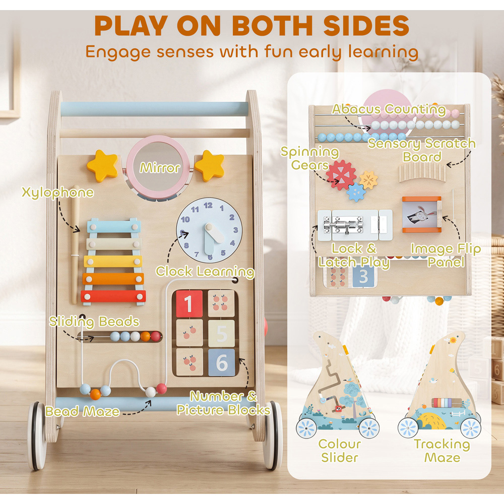 AIYAPLAY Wooden Baby Walker with Detachable Dual-Sided Activity Board Image 8