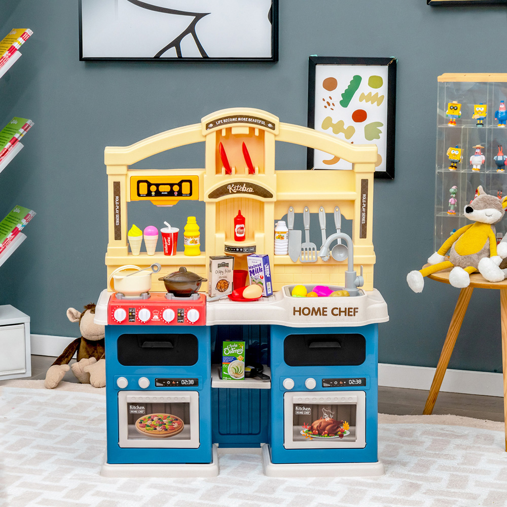 Costway Blue Kids Kitchen Play Set with Boiling and Vapour Effects 69 Piece Image 5