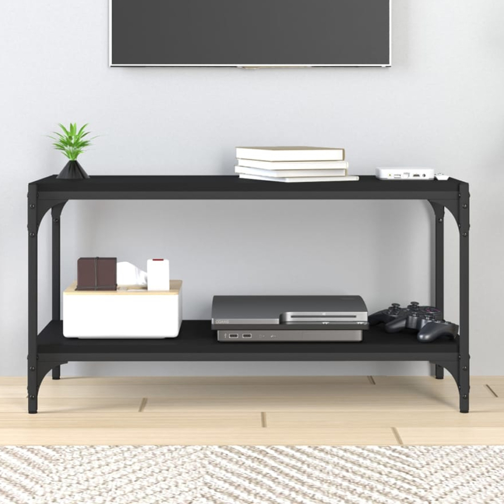vidaXL Single Shelf Black Wood and Steel Image 1