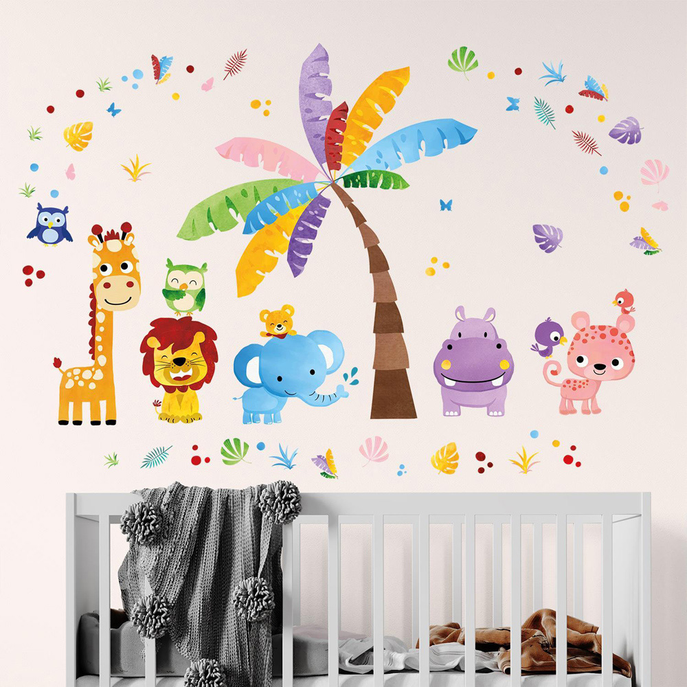 Walplus Colourful Jungle with Happy Animals Kids Bedroom Self Adhesive Wall Stickers Image 3