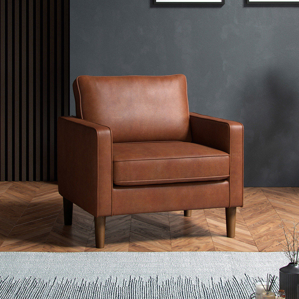 Bexhill 6 Seater Tan Faux Leather Sofa Suite Image 6