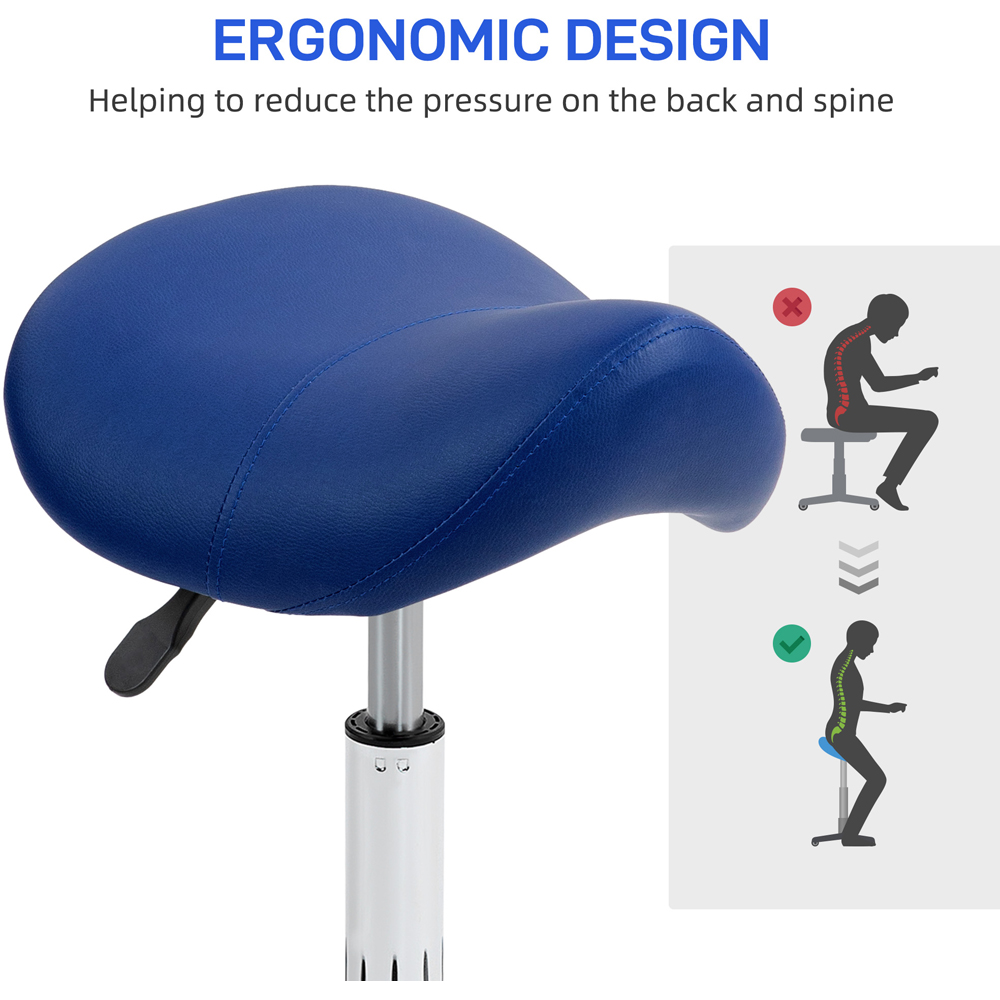 Portland Blue PU Leather Adjustable Saddle Stool with Moulded Padded Seat Image 7