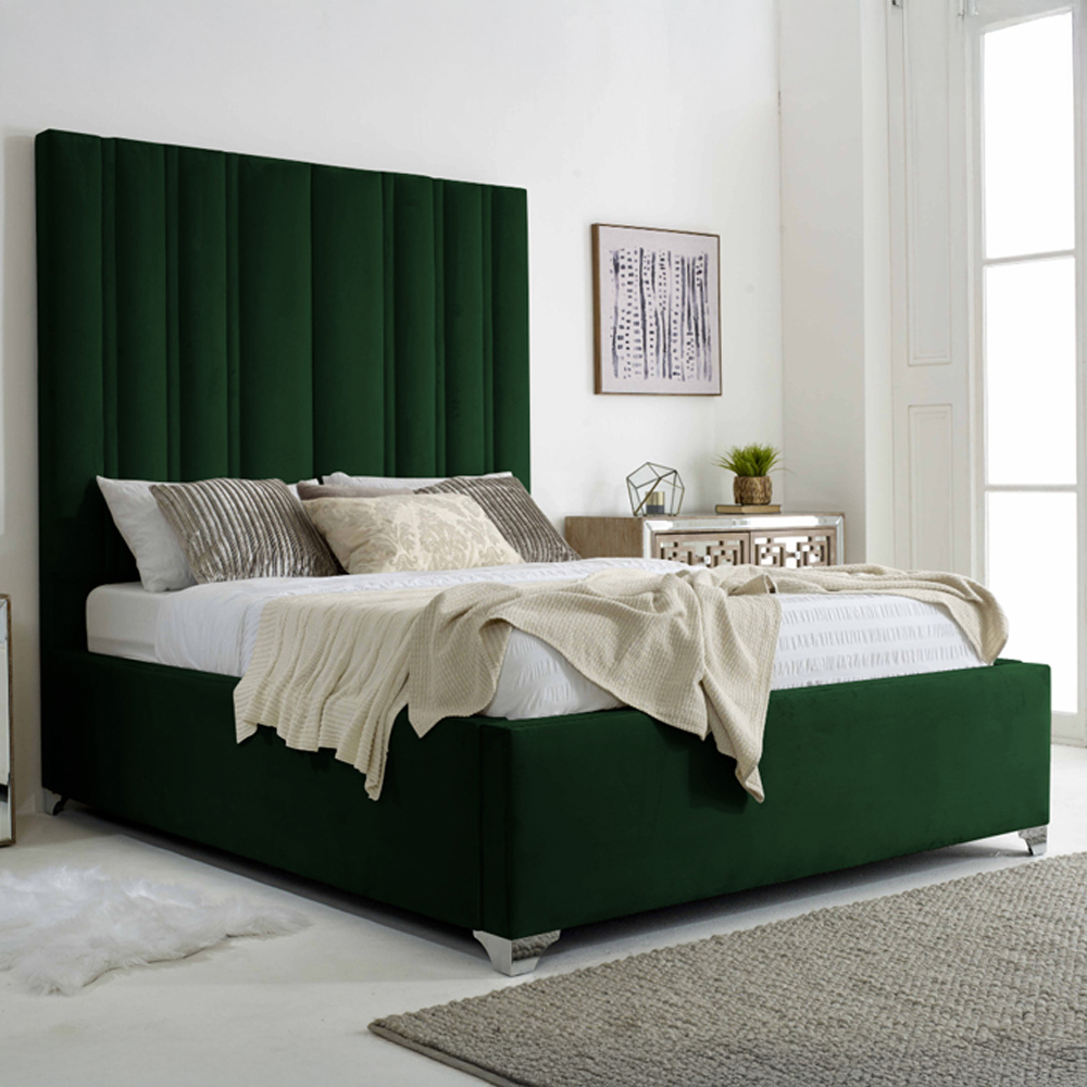 Eleganza Home Wilburn Double Green Plush Velvet Bed Frame with Headboard Image 1