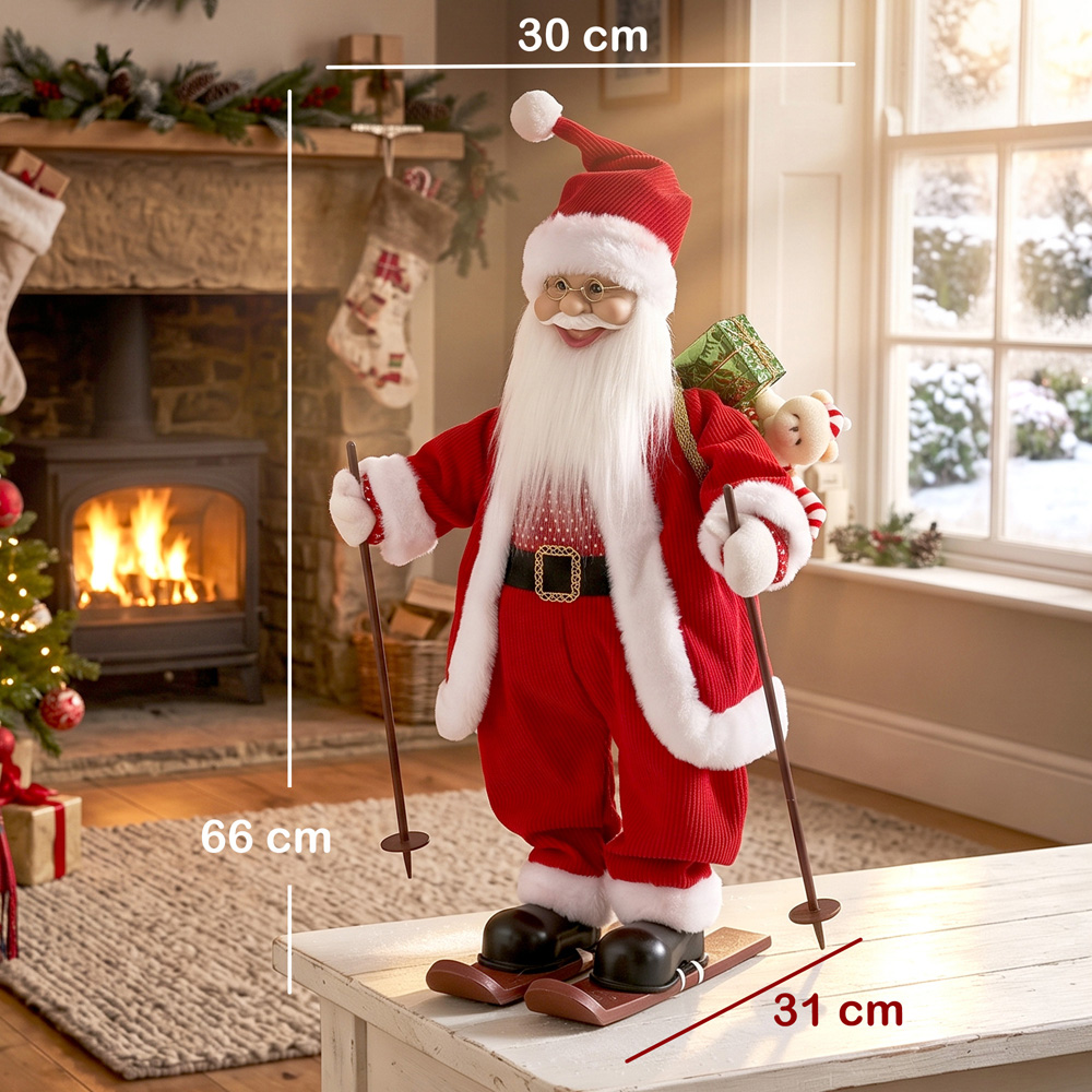 HOMCOM Singing and Skiing Santa Claus with Ski Board Sack Christmas Decoration 2ft Image 3
