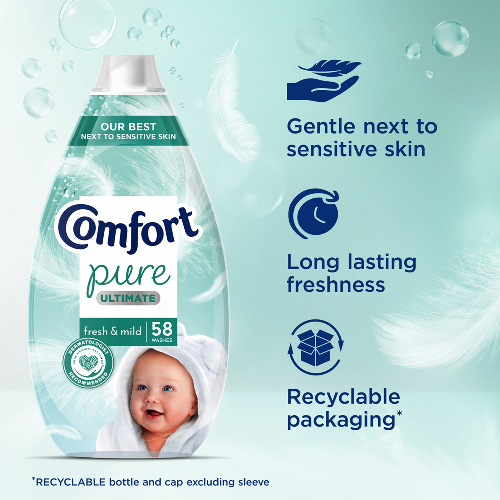 Comfort Pure Ultimate Fresh and Mild Ultra Concentrated Fabric Conditioner 58 Washes 870ml 3 Pack Image 8