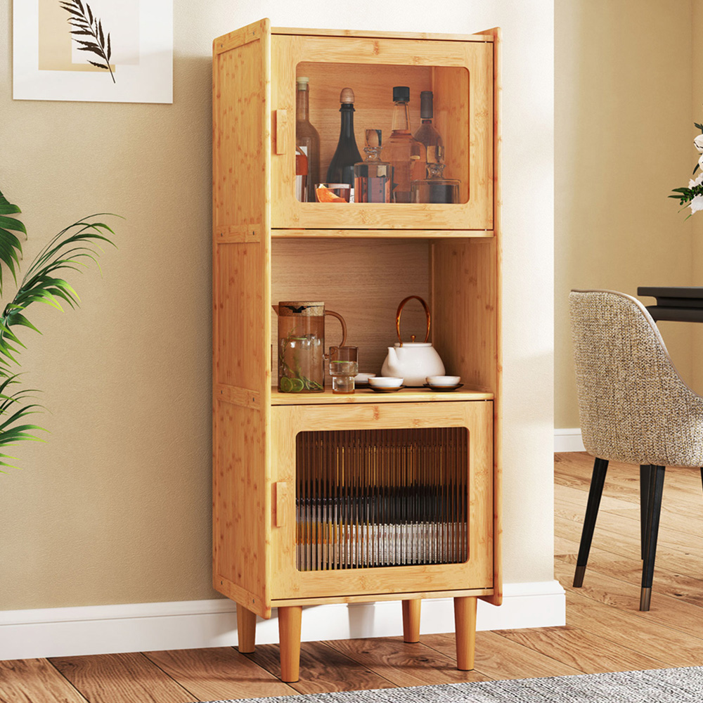 Costway 2 Door 3 Shelf Natural Cube Storage Unit Image 1
