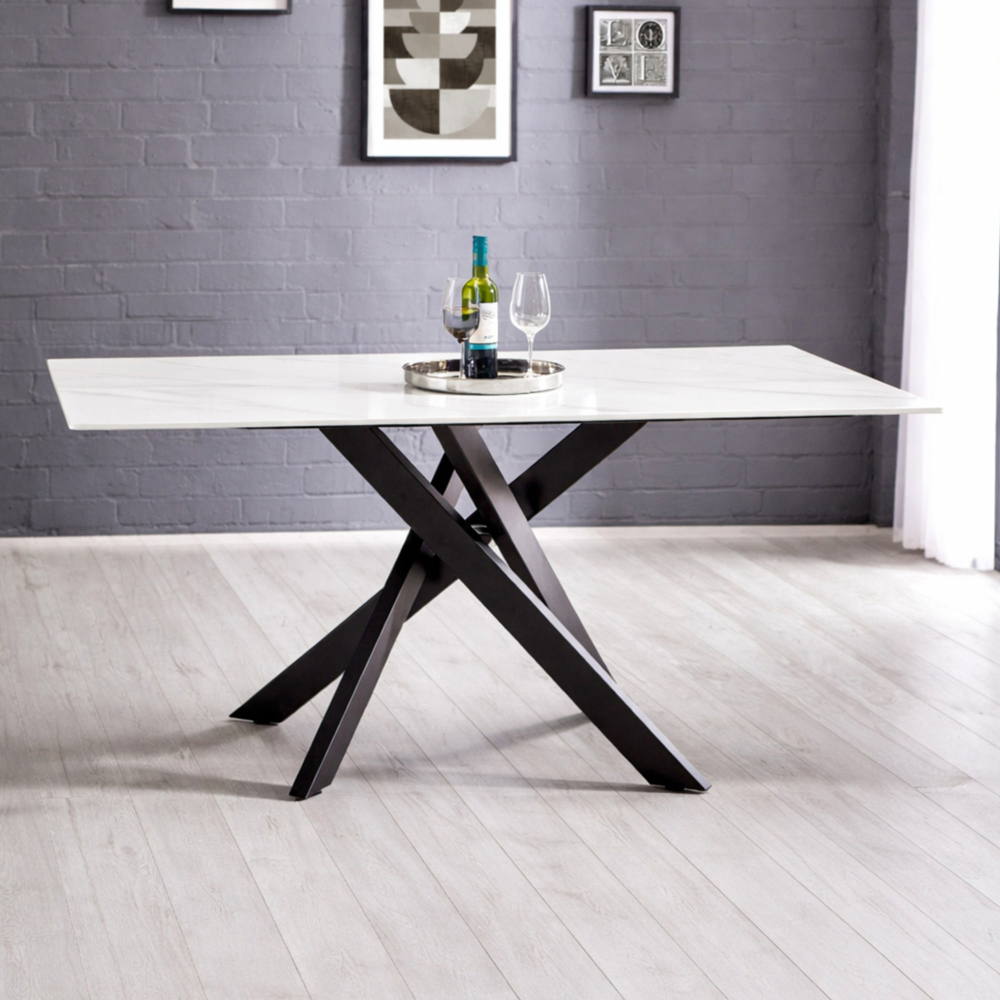 Julian Bowen Bradley 6 Seater Dining Table White Marble Effect Image 1