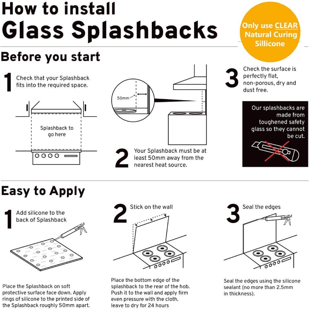 Warren Reed Designer Pure White Glass Kitchen Splashback 75 x 90cm Image 3