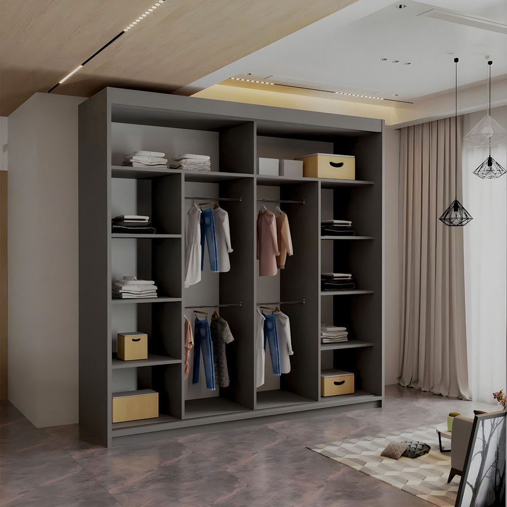 Sliding Wardrobes 4U Royal 2 Door Grey Minimalist Mirrored Wardrobe 203cm Image 3