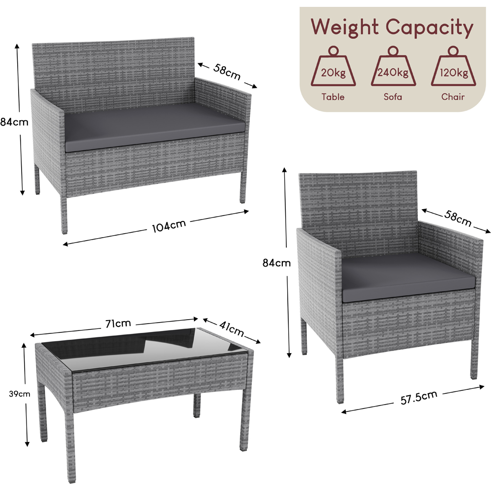 GARDEN VIDA Kendal 4 Seater Grey PE Rattan Garden Lounge Set with Cover Image 8