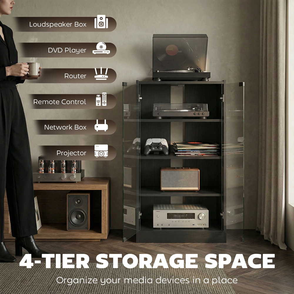 HOMCOM 4-Tier Black Wood-Effect Hi-Fi Stand with Adjustable Shelves Image 5