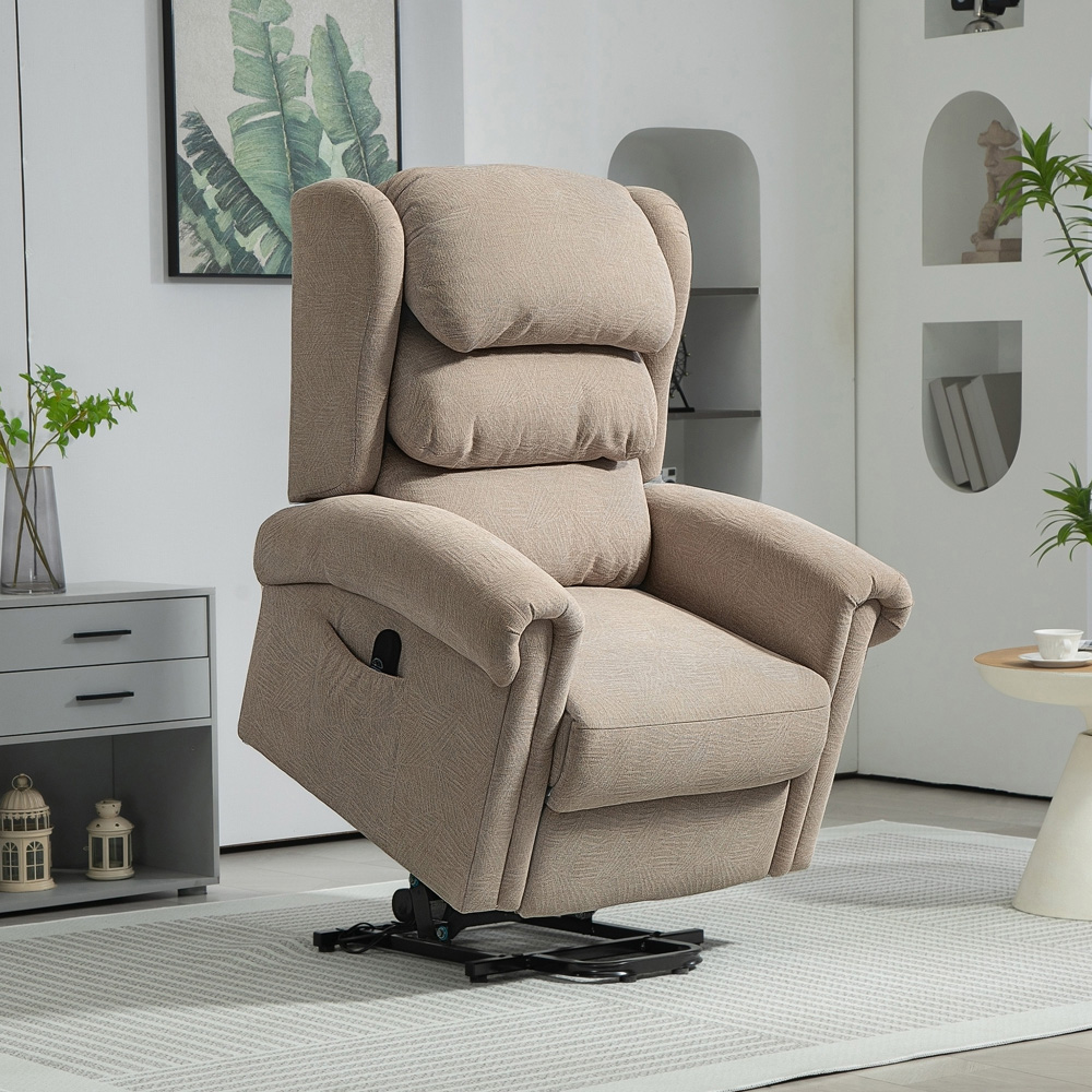 HOMCOM Khaki Velvet Electric Power Lift Elderly Recliner Armchair Image 4
